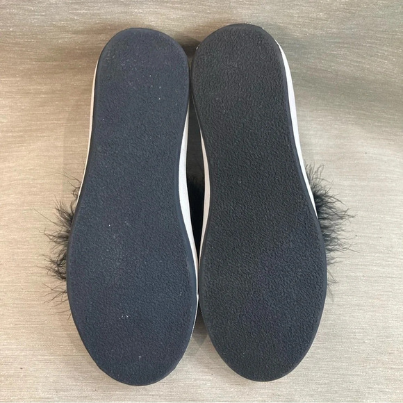 STEVE MADDEN Sz 7.5 Emily Black Suede Feather Pom Pom  Slip On Sneakers Shoes - Picture 9 of 12